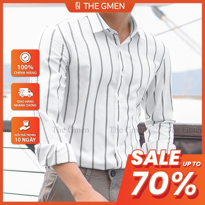 Áo sơ mi kẻ sọc nam Striped THE GMEN chất vải cap cấp, thoáng mát chống nhăn