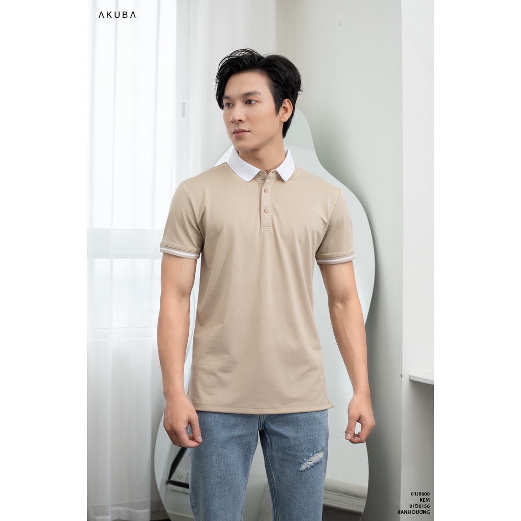 Áo polo nam vải cá sấu cotton AKUBA form slimfit, chất liệu thoáng mát, mềm mại, thấm hút mồ hôi tốt | 01J0600