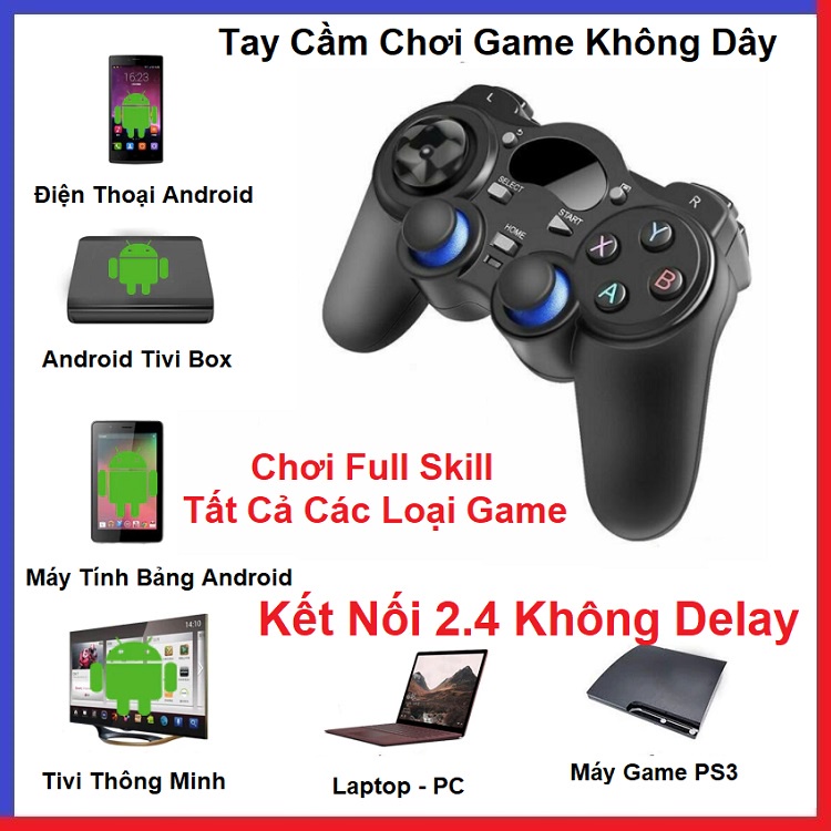 Tay Cầm Chơi Game Không Dây, Tặng Kèm Kẹp Điện Thoại, Đầy Đủ 3 Đầu USB, Kết Nối Điện Thoại - Máy Tính PC - Tivi Box - PS