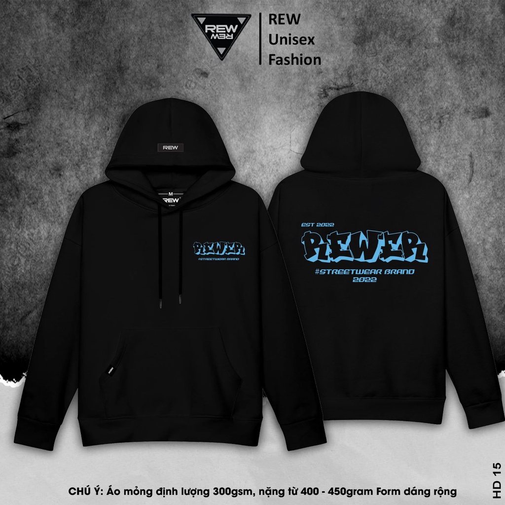 Áo hoodie local brand REW Mỏng Định Lượng mặc mùa hè form rộng Unisex dành cho cả nam và nữ màu đen