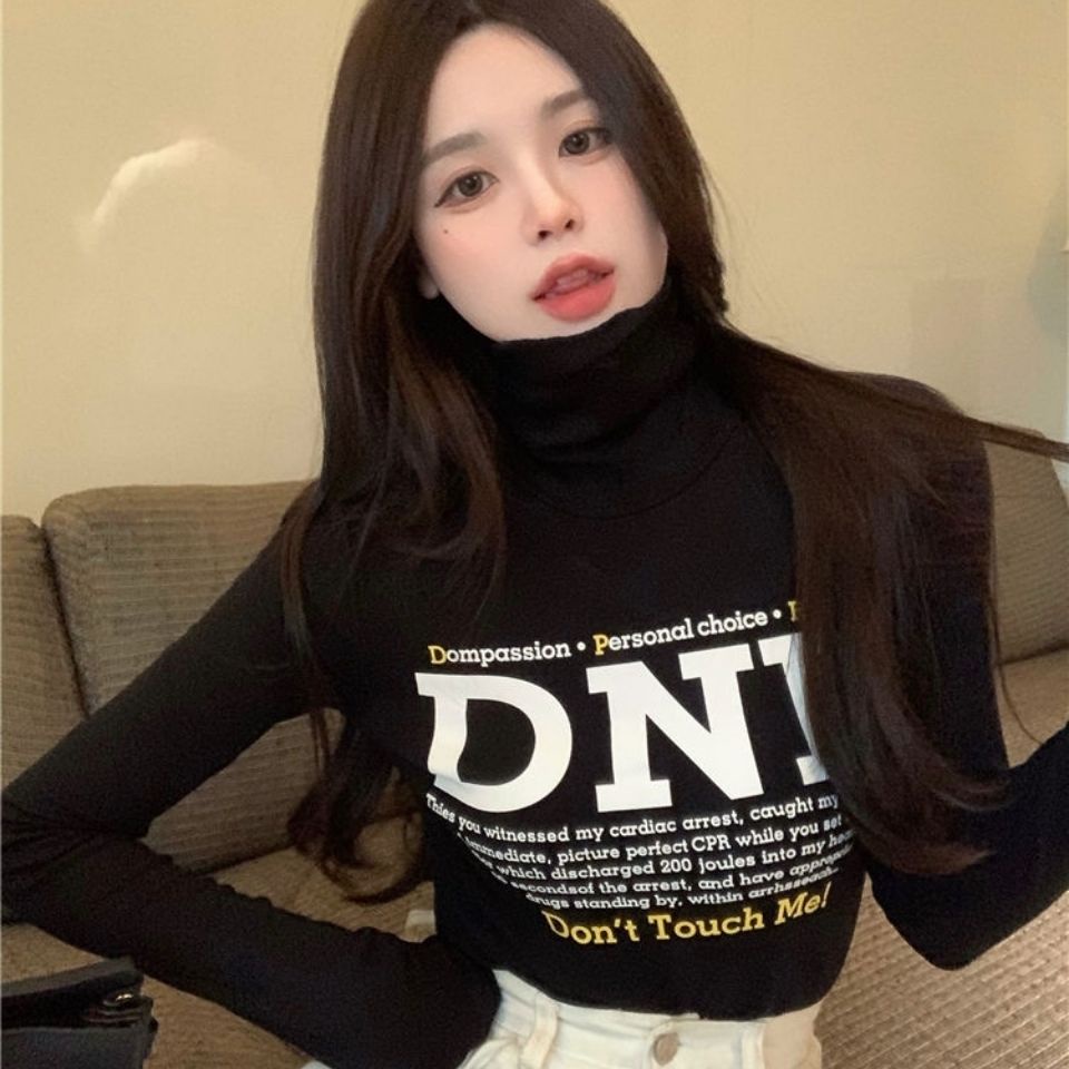 Jiashucheng Áo Thun Tay Dài Cổ Cao Phong Cách Phương Tây Thời Trang Thu Đông Ấm Áp Dễ Phối Đồ Cho Nữ @ -