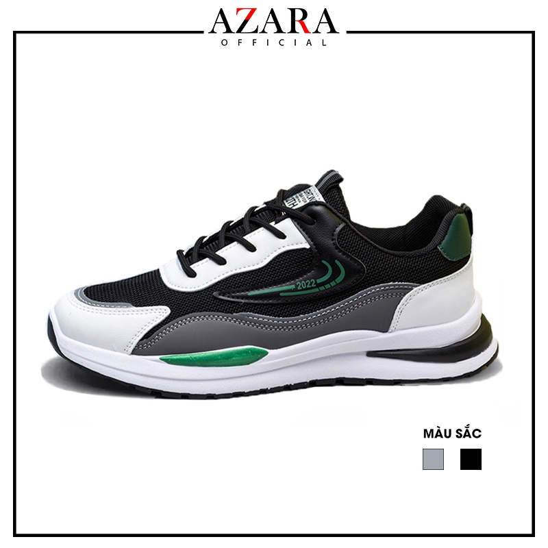 Giày Thể Thao Nam AZARA- Sneaker Màu Đen - Xám, Giày Thể Thao Phù Hợp Mọi Lứa Tuổi, Đế Êm, Form Dáng Hàn Quốc- G5296