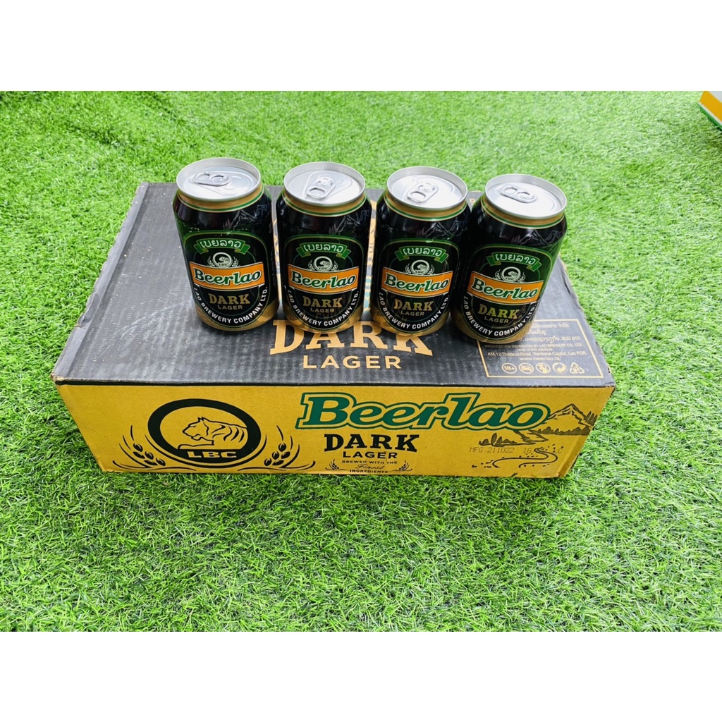 Combo 6 lon bia Lào đen dark lager, 6% uống quên sầu