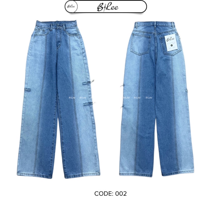 Quần jean ống suông wash hai màu ombre mã 002, kèm ảnh thật chi tiết