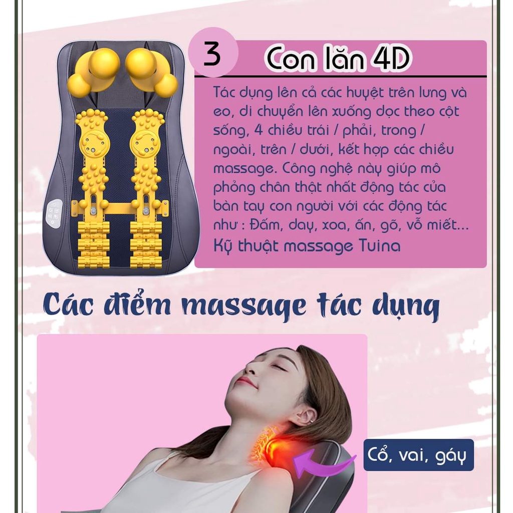 Gối massage hồng ngoại -  model 2022 SKGD-2022- đầu mát-xa cải tiển, con lăn 4D -  massage toàn thân