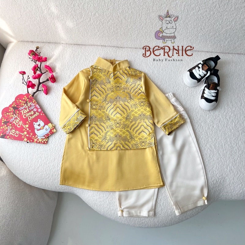 Bộ áo dài bé trai Bernie phối gấm rồng cho bé từ 9-22kg-22B488