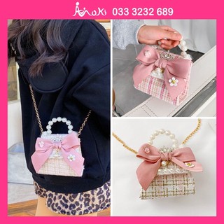 Túi đeo chéo cho bé gái nơ to quai ngọc tx77 mokimart hàng đẹp chuẩn ảnh , túi xách cho bé công chúa tiểu thư, túi mini
