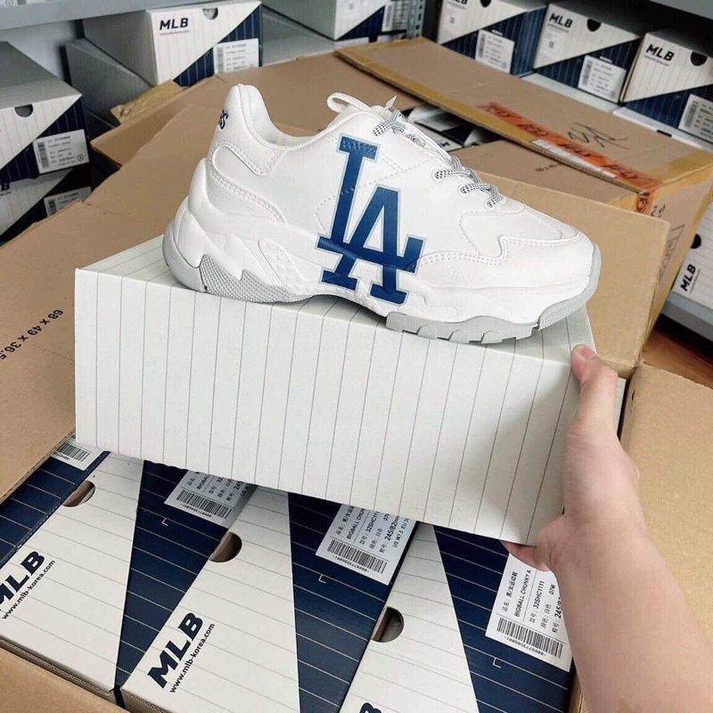 Siêu Phẩm Giày Thể Thảo Sneaker MLB LA Xanh Trắng Đế Tách Lớp SIêu Xinh Cao Cấp Ảnh Thật
