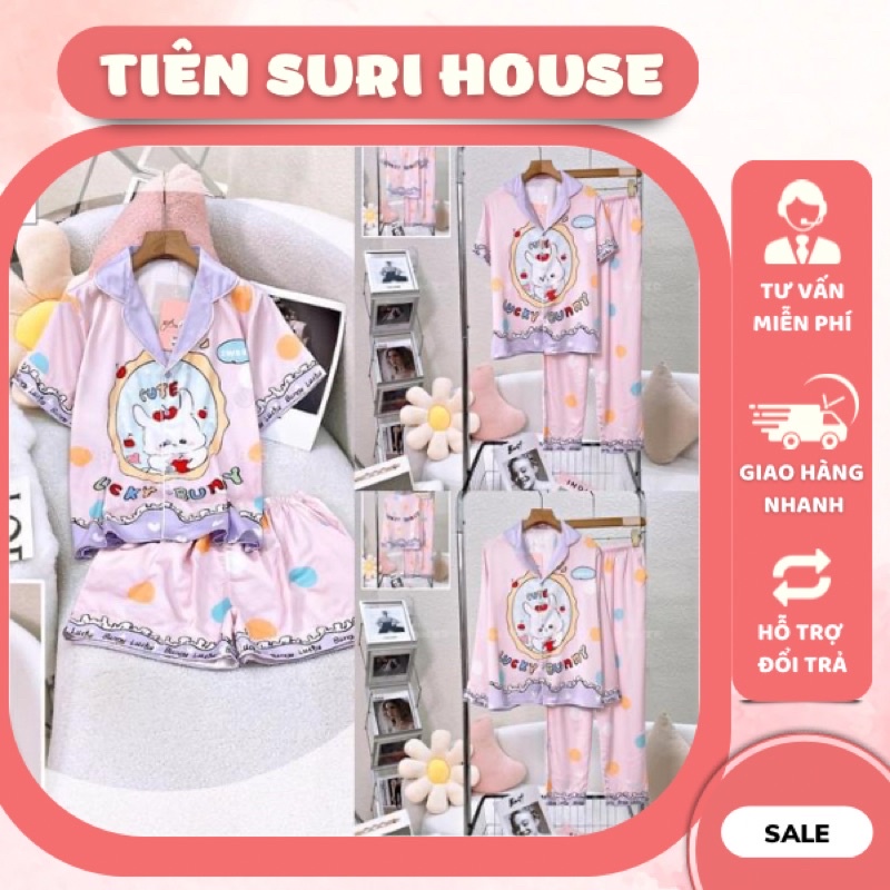 Đồ Bộ Pyjama Lụa Latin Thiết Kế Cao Cấp Booboo Thỏ Tím/ Hồng- Tiên Suri House