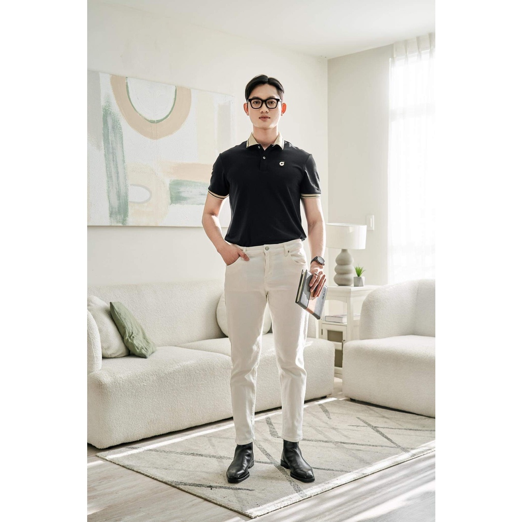 Áo Polo Nam Đen Cổ Bẻ PHỐI BE SỌC Vải Cotton Cá Sấu Thanh Lịch, Năng Động Thương Hiệu Ó MENSWEAR