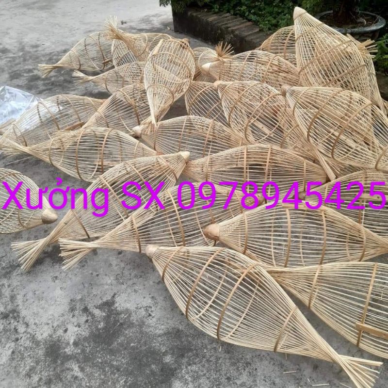 Đèn tre/đèn mây tre / đèn thả mây tre hình con cá