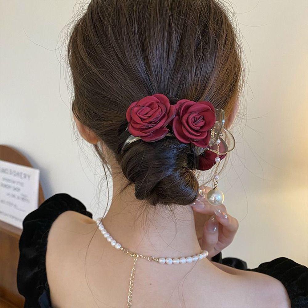 Kẹp Tóc Càng Cua Đính Hoa Hồng