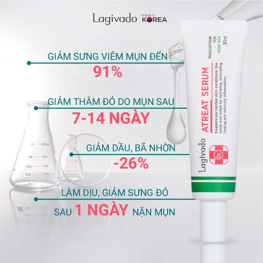 Bộ sản phẩm giảm mụn, mờ thâm Lagivado gồm Atreat Serum 30 ml và PH Soothing Gel 200 ml