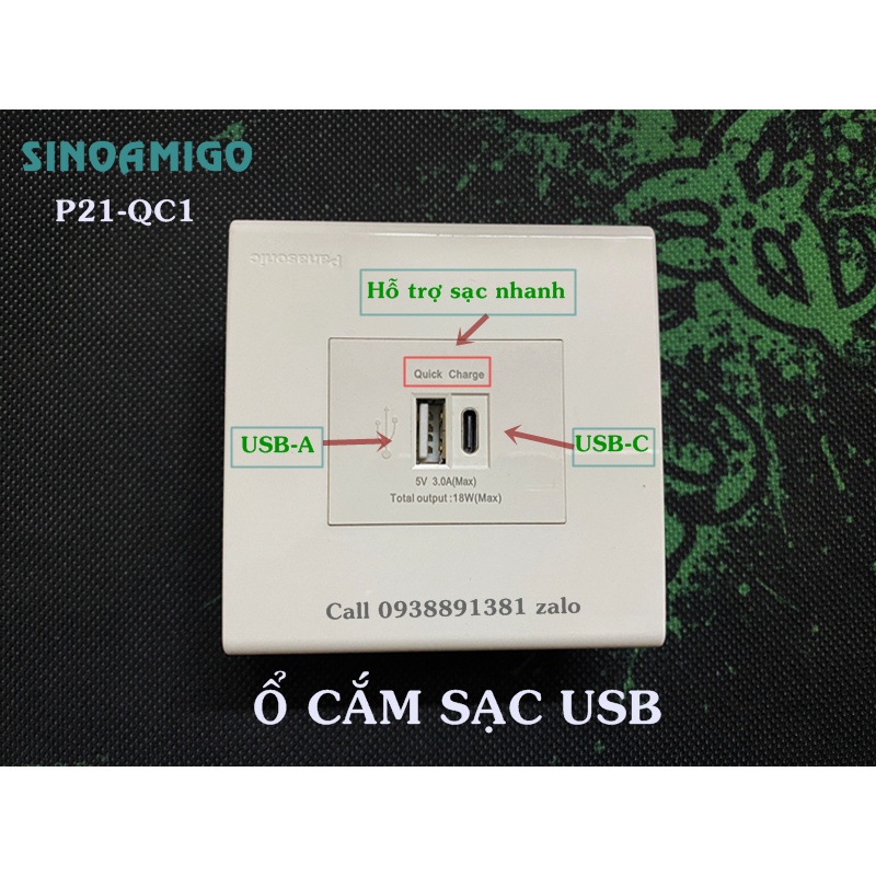 Ổ cắm sạc USB âm tường Sinoamigo 18W sạc siêu nhanh