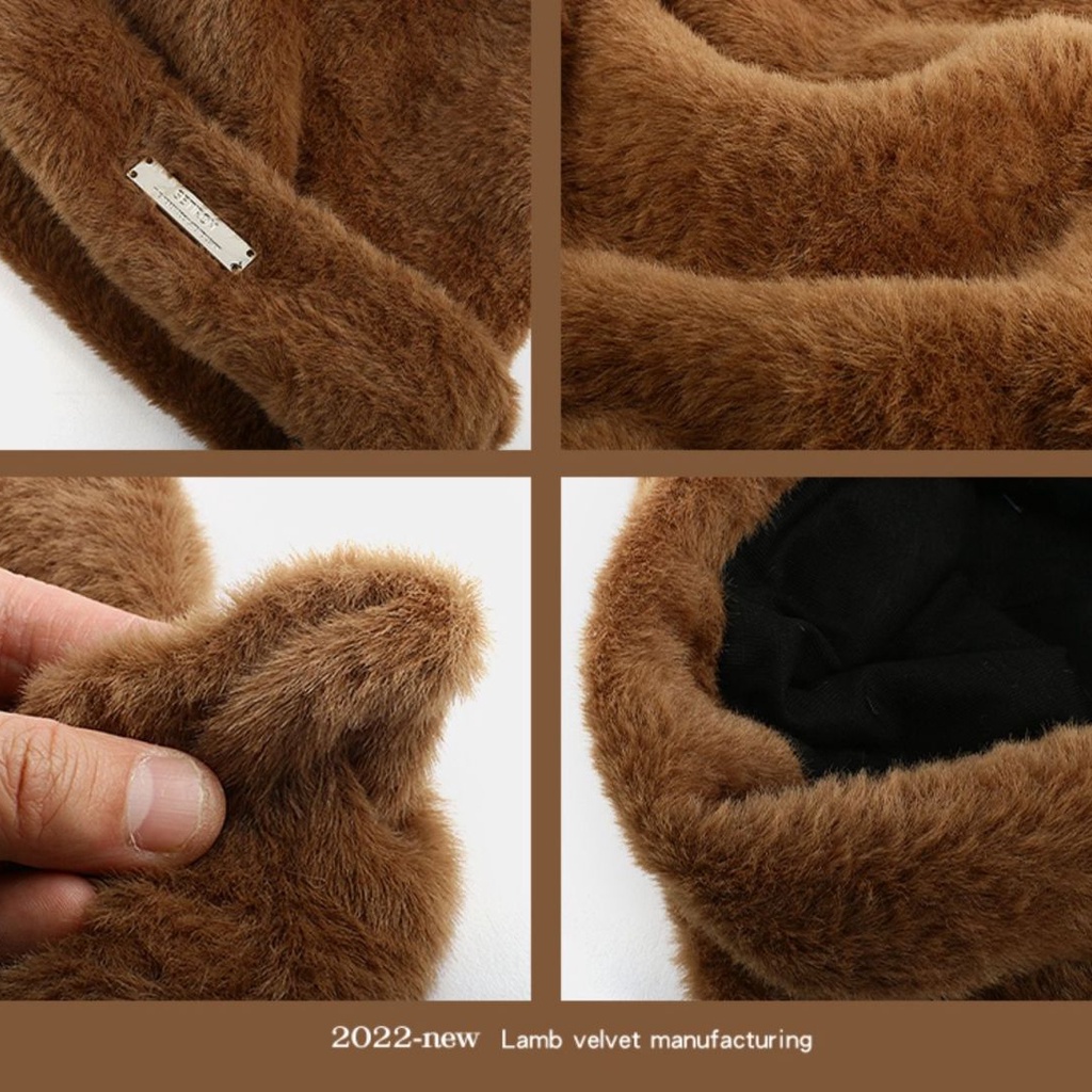 Mũ Len Giả Lông Chồn Hình Tai Mèo Dễ Thương Cho Nữ