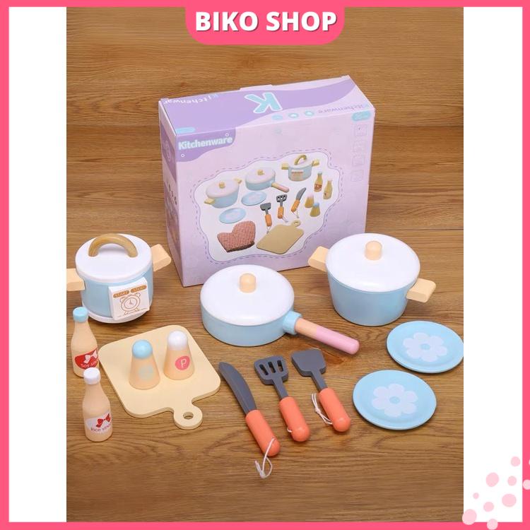 Bộ đồ chơi nấu ăn màu xanh cho bé