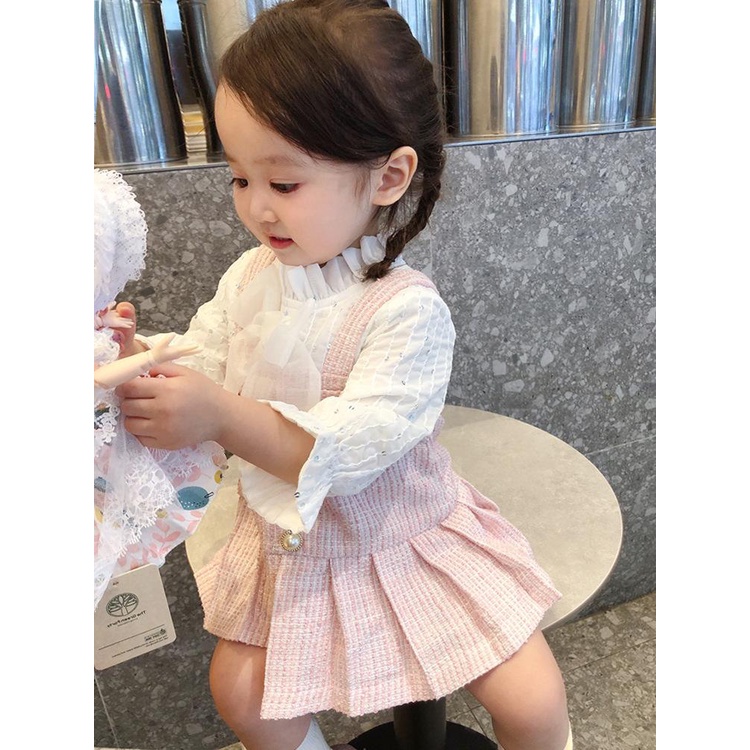 VÁY YẾM DẠ TWEED LIỀN ÁO VOAN TRẮNG ĐÍNH NƠ CHO BÉ- HÀNG QCCC