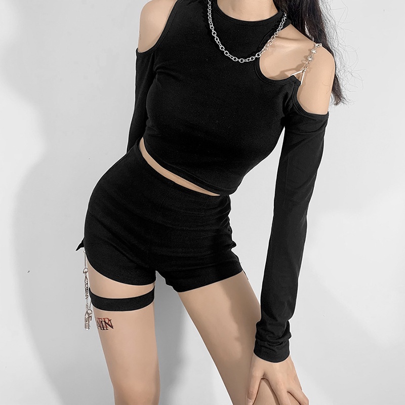 Quần Short Lưng Cao Phối Dây Xích Phong Cách Đường Phố Hàn Quốc Thời Trang Mùa Hè Cho Nữ