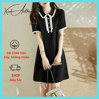 Đầm Suông Đen Công Sở Phối Ren Xinh Xắn - Đầm Bigsize Từ 45-75kg