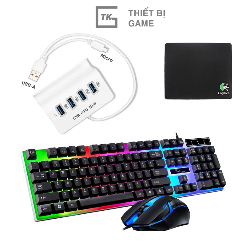 Combo bàn phím chuột G21B và USB OTG HUB chơi game Minecraft Roblox và làm việc nhắn tin lướt web trên điện thoại