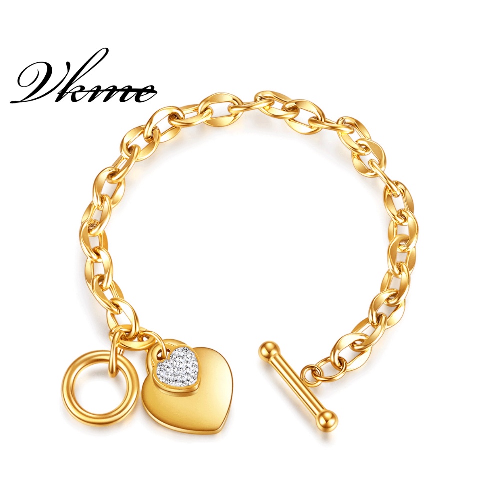 Vòng Đeo Tay Bằng Thép Titan Mạ Vàng 18K Đính Kim Cương Giả Nhiều Lớp Không Phai Màu Thời Trang Âu Mỹ Cho Unisex