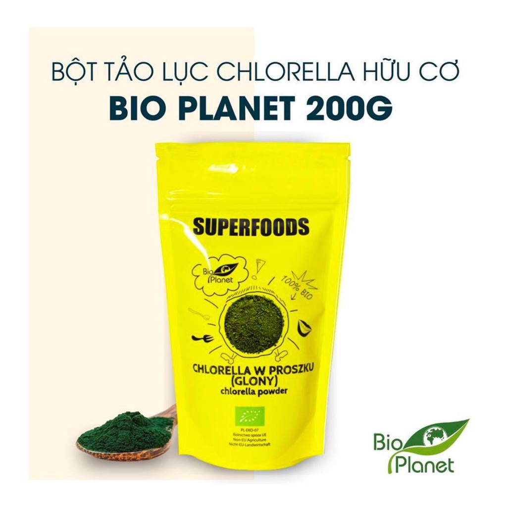 Bột Tảo Lục Chlorella Hữu Cơ Organic Bio Planet 200g - Bột Tảo Biển - Superfood - Tảo Chlorella Hữu Cơ - Siêu Thực Phẩm