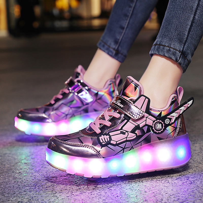 Giày trượt bánh gót 2 bánh cho trẻ em và nữ có đèn LED sạc pin 2166 BLACKPINK
