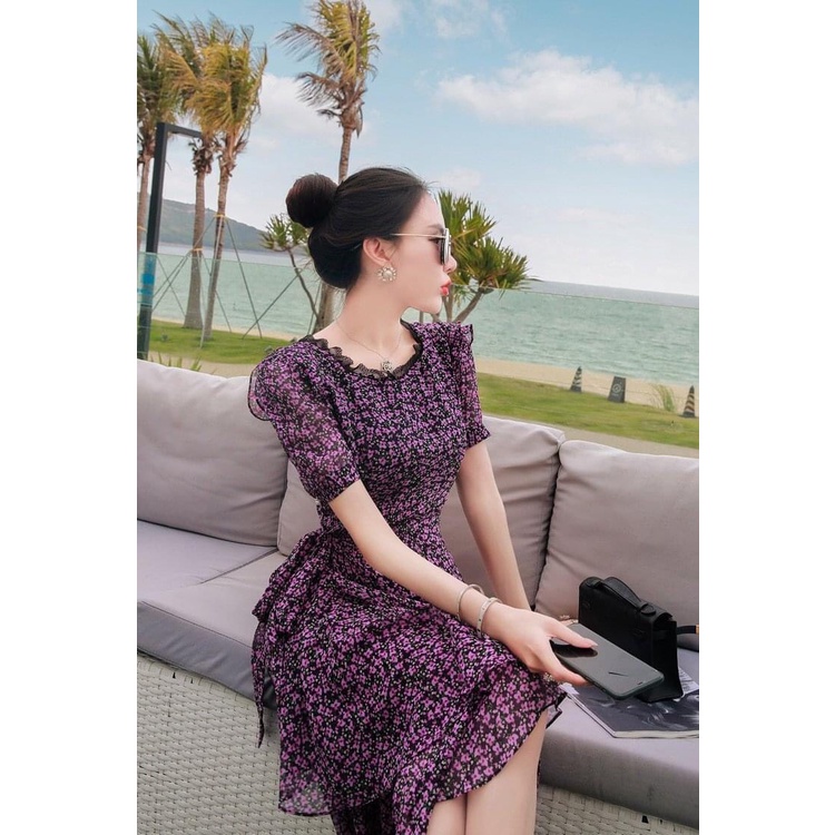 Váy tím hoa cao cấp loại 1_ Mặc đi chơi, đi làm siêu xinh