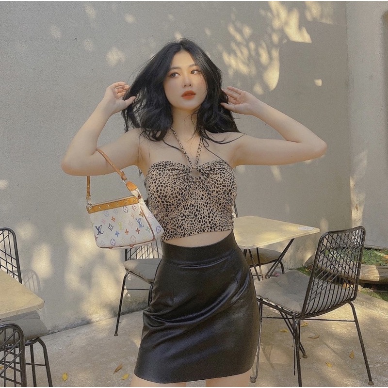 Áo croptop nữ cột dây HHVINTAGE kiểu ống khoen co giãn Top A30