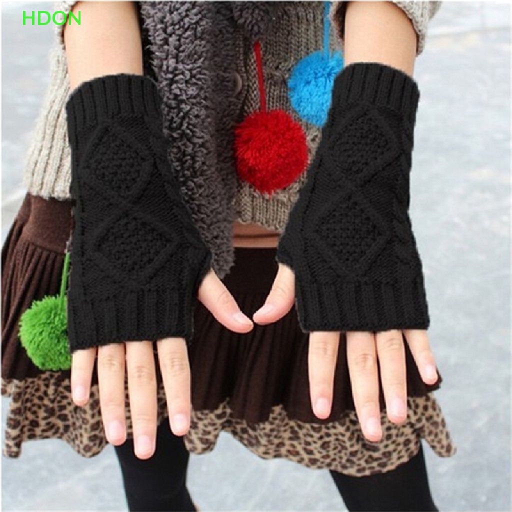 HD Fashion Unisex Men Women Arm Warmer Fingerless Knitted Long Gloves Cute Mittens ON