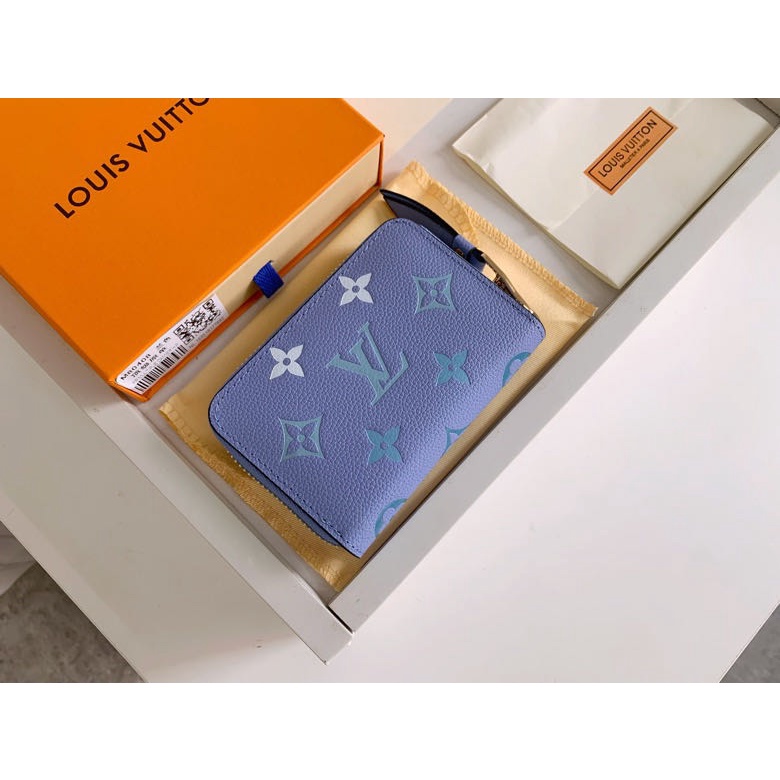 LOUIS VUITTON Ví Ngắn In Họa Tiết LV Màu Xanh Dương 100% Chính Hãng M80408 Cho Nữ