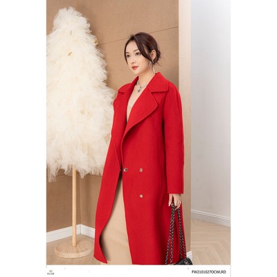 Áo khoác dạ lông cừu đỏ thiết kế Elise FW2101027OCWLRD