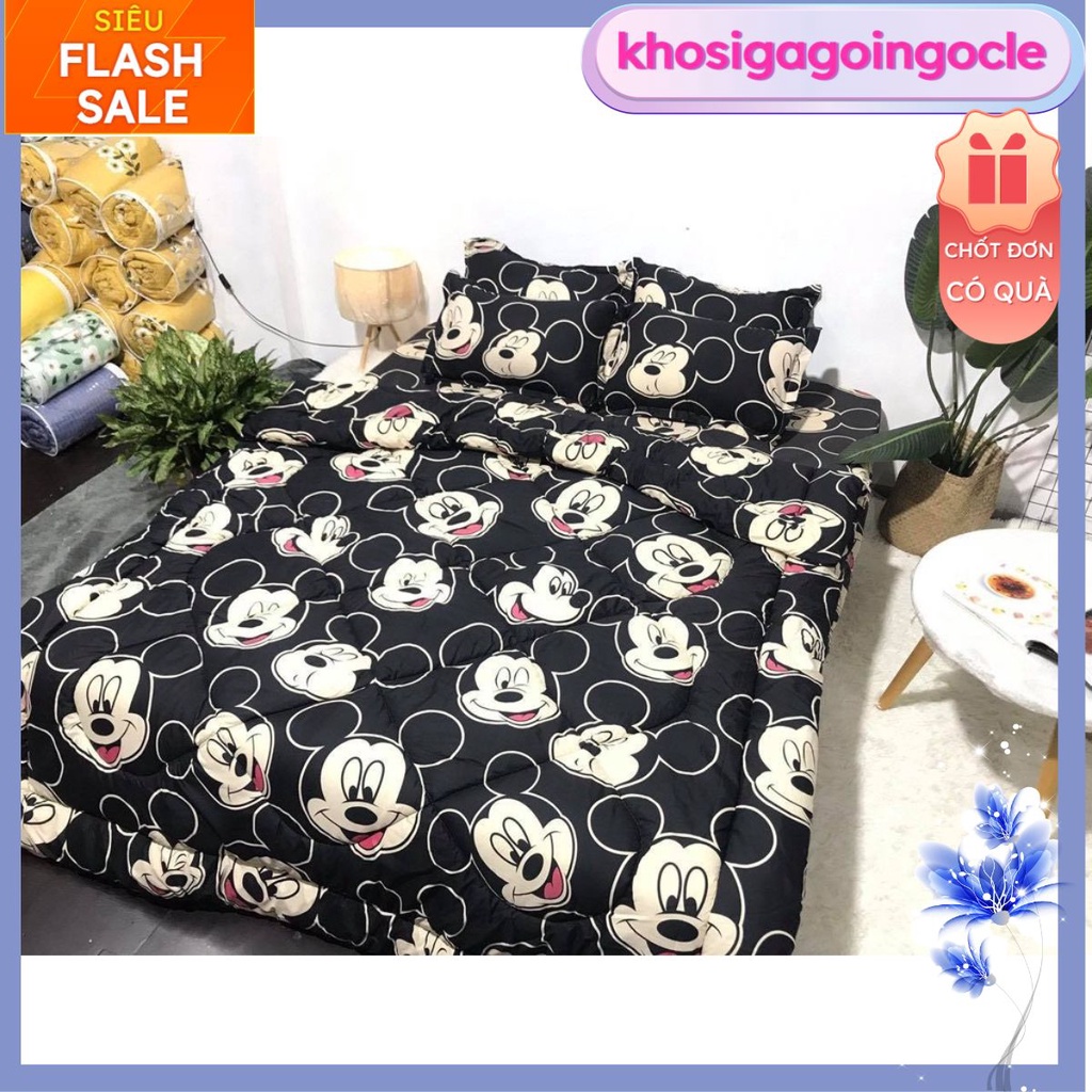 Bộ Ga Gối 2mx2m2 Nhiều Mẫu Poly cotton-mẫu chuột micky đen