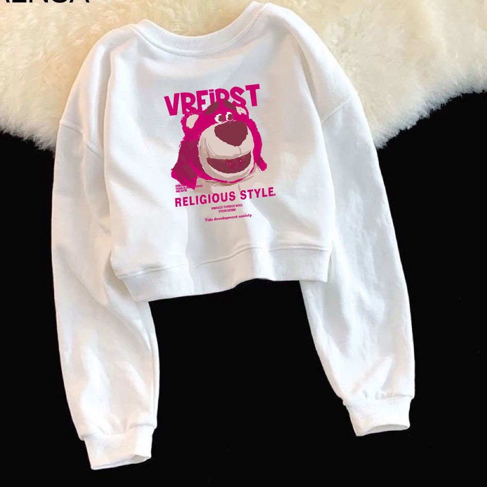 Áo Sweater Tay Dài In Hình Gấu Và Dâu Tây Thời Trang Xuân Thu 2022