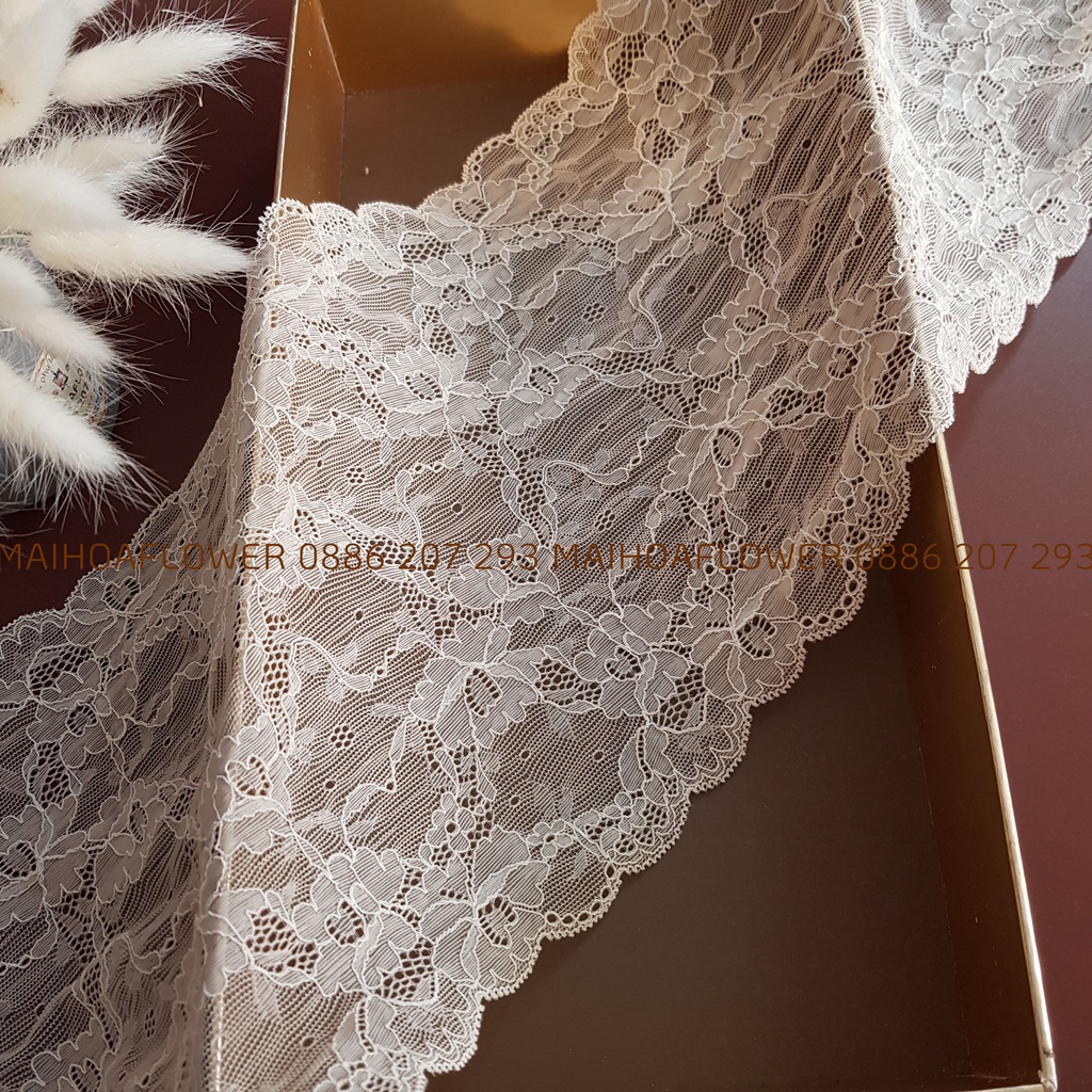 Ren viền trang trí LH7C rộng 20cm màu kem co giãn nhiều maihoaflower