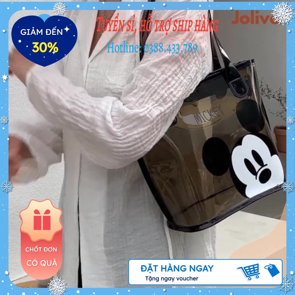 Túi Xách Nữ Bản To Đeo Vai Xách Tay Hình Mickey Hàng Quảng Châu Cao Cấp❤️SILETOANQUOC❤️Túi Xách Nữ Công Sở Trong Suốt