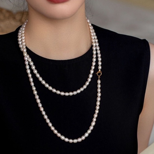 Vòng cổ nữ LISA KIM 7 li mix khóa OT dài 120 cm màu trắng