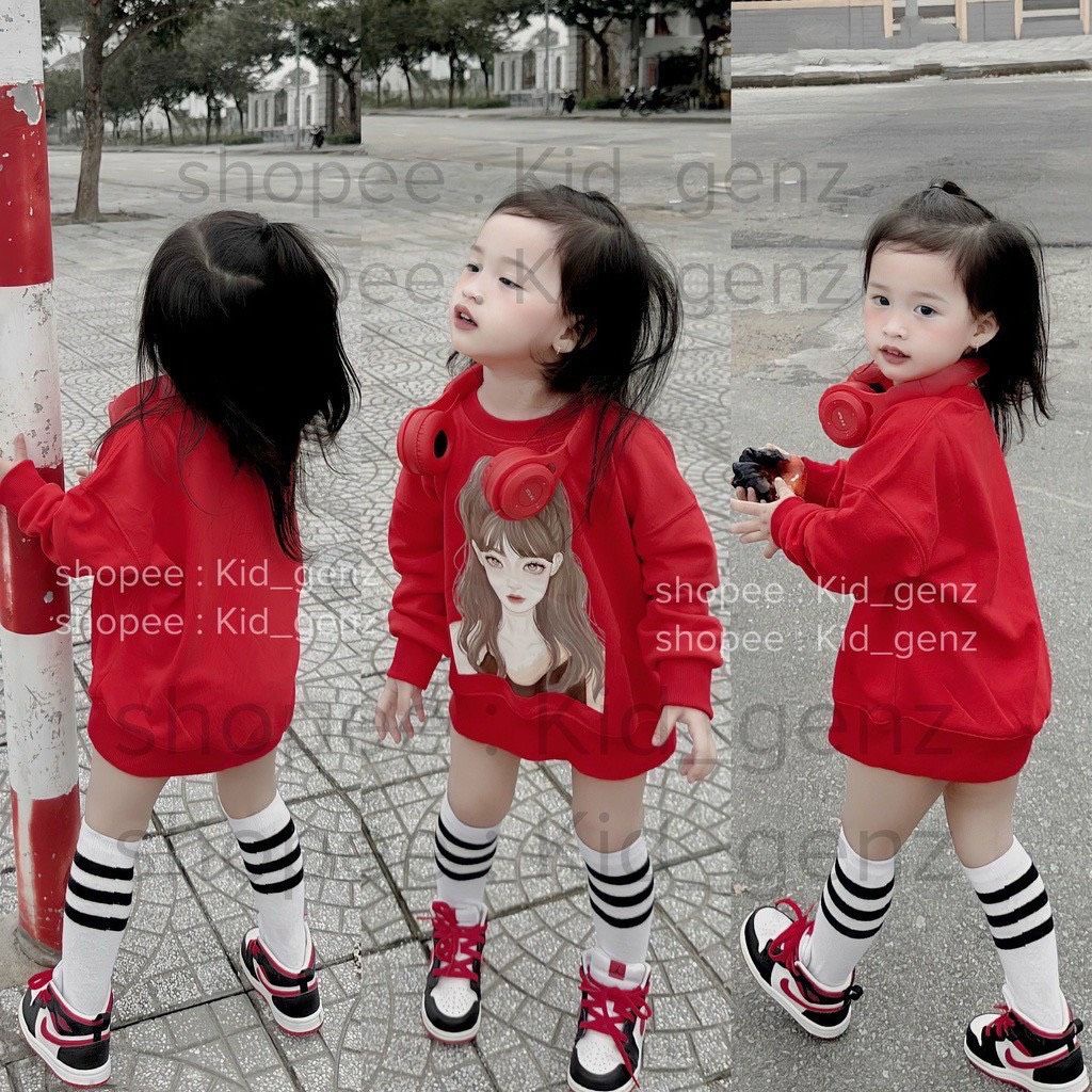 BG550 - ÁO NỈ ĐỎ HÌNH CÔ GÁI CHO BÉ GÁI