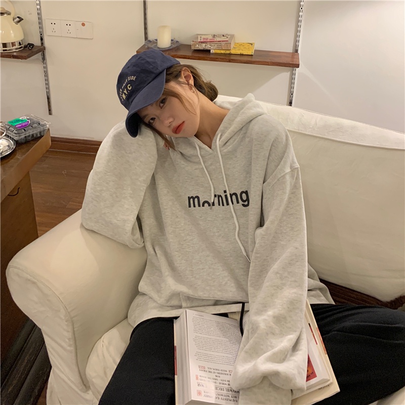 Áo hoodie SUXI tay dài dáng rộng phong cách thể thao năng động dành cho nữ