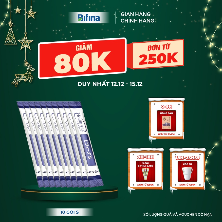 Men vi sinh Bifina Nhật Bản - Loại S 10 gói x 20gram - Dành cho người viêm đại tràng cấp và mãn tính