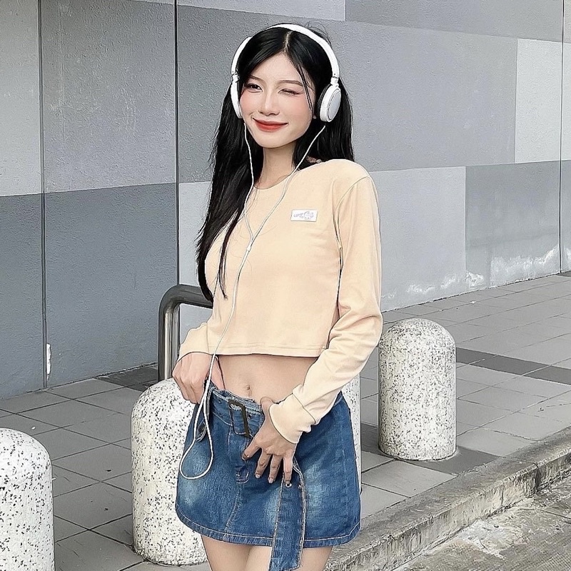 UPZ Áo Thun Croptop Tay Dài (3 Màu)