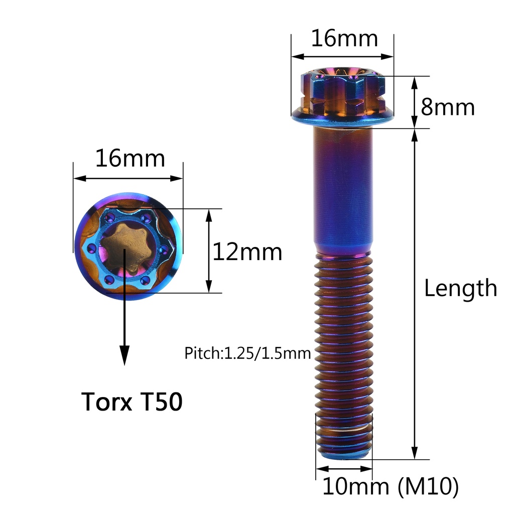 Bu lông lục giác chìm WANYIFA bằng titan M10x15-90mm 1.25 màu xanh dương / đen tùy chọn