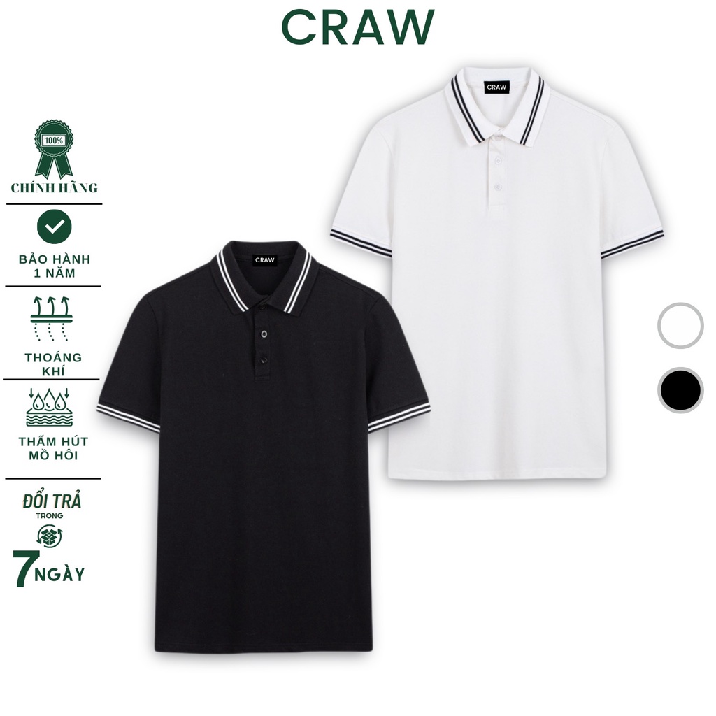 Áo thun Polo CRAW Unisex vải cá sấu co dãn 4 chiều dày dặn form gerular fit - PL 2 Sọc