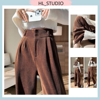 Quần ống rộng nữ cạp cao, quần ống rộng lưng cao nhung tăm dáng suống HL_STUDIO