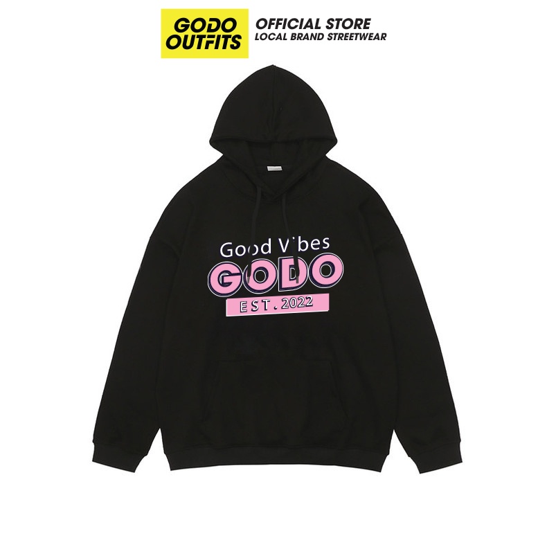 Áo Hoodie Local Brand Unisex Godo Outfits Good Vibes Black Cream HD010