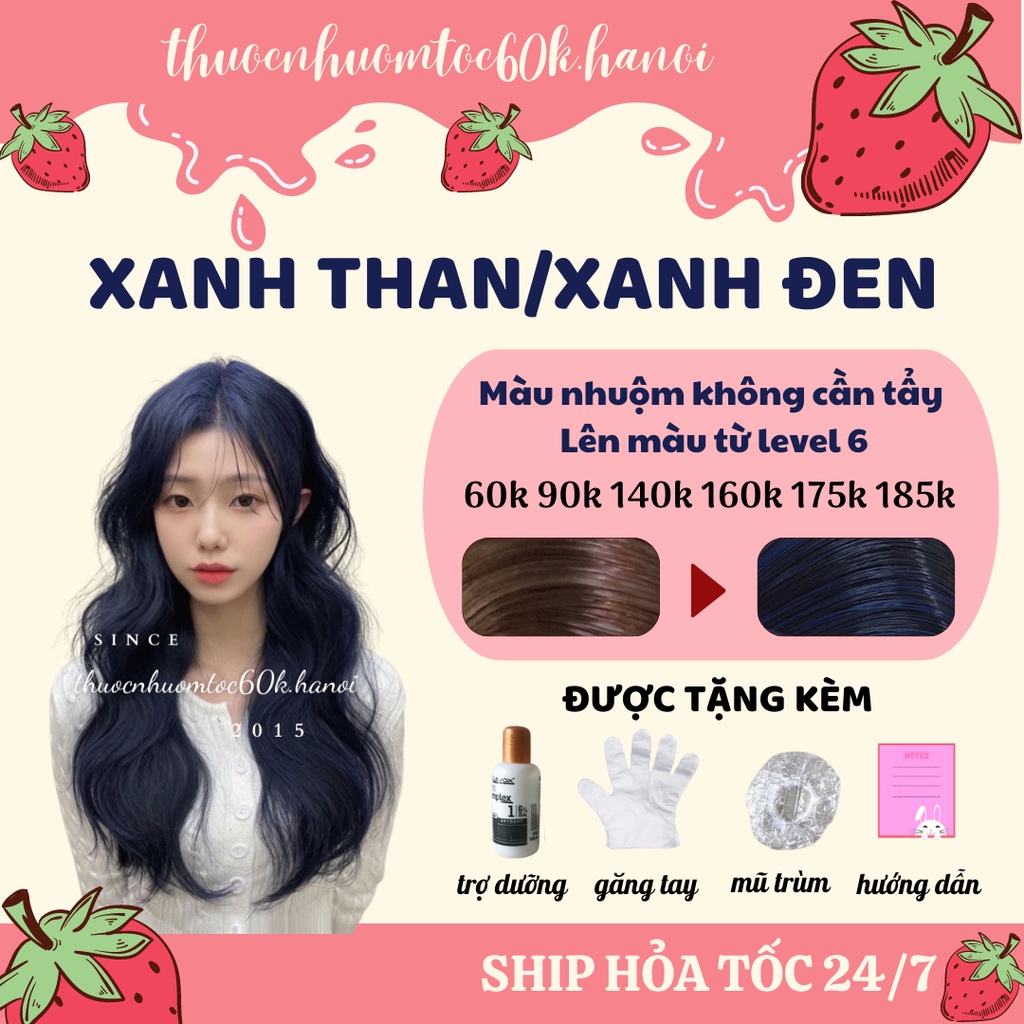 Thuốc nhuộm tóc màu Xanh Dương Đen Khói, Xanh Đen Dương, Xanh Than kèm oxy trợ nhuộm dưỡng găng tay