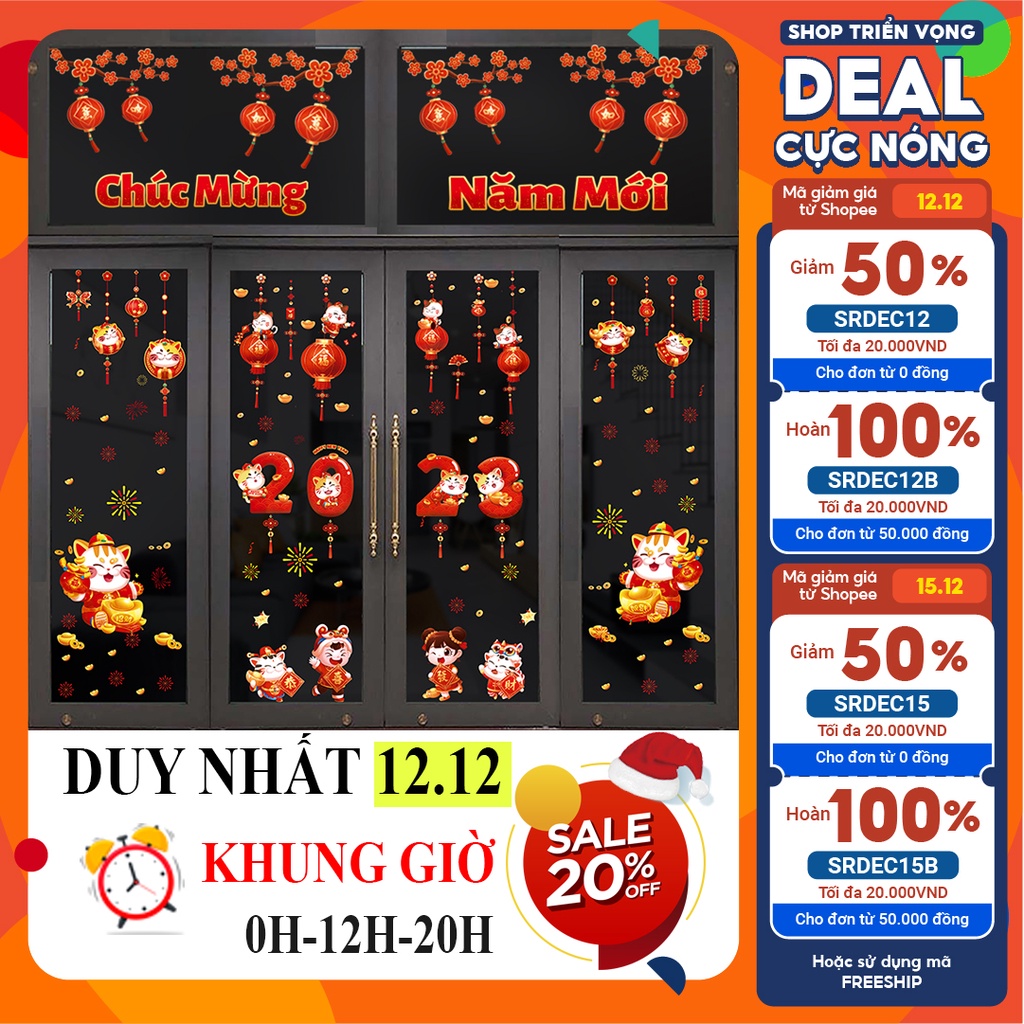 Decal tết 2023 dán kính phòng khách cửa đi vách kính khổ lớn