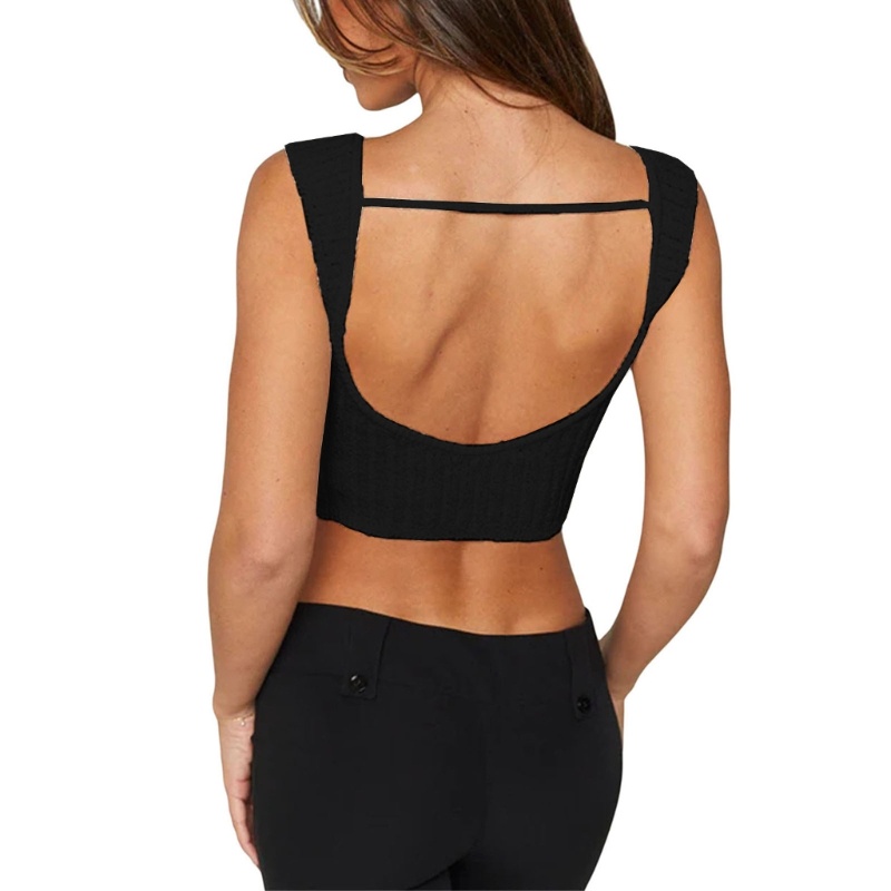 Xiangbao Áo Sweater Dệt Kim Sát Nách Cổ Tròn Hở Lưng Ôm Dáng Có Gân Gợi Cảm Thời Trang Cho Nữ S