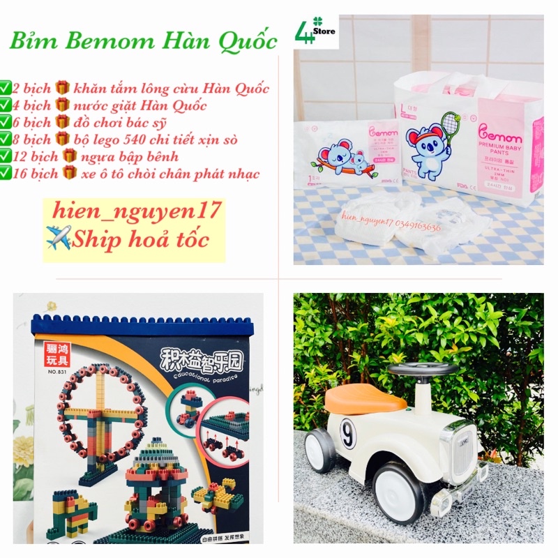 Tã/Bỉm BEMOM HÀN QUỐC Dán/Quần Đủ Size S56/M48/L46/M44/L42/XL40/XXL38/3XL36