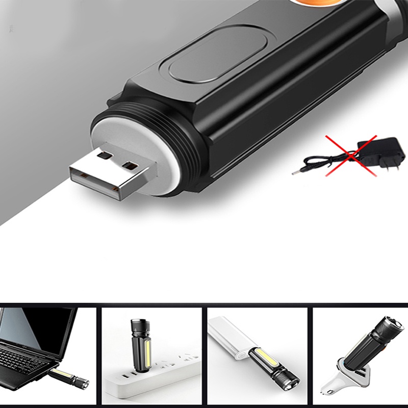 Đèn Pin T6 LED Sạc USB 4 Chế Độ Sáng Chống Nước Thích Hợp Sử Dụng Ngoài Trời